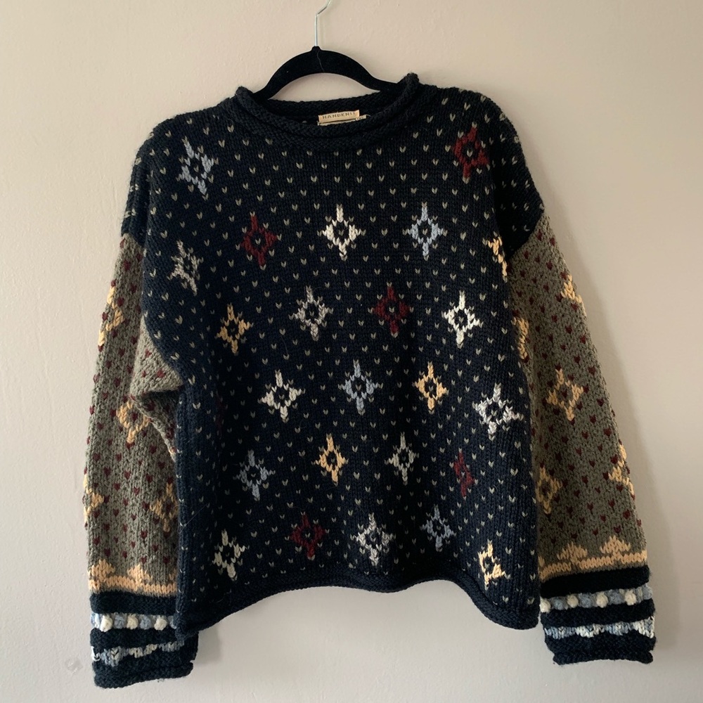 LL Bean Vintage Handknit Merino Wool Blend Sweater